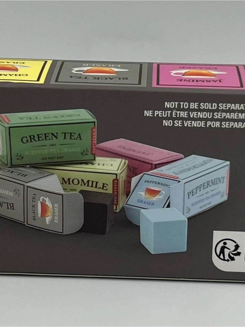 Tea Box Novelty Eraser Set - Pastel Blue, Green, Pink, Yellow